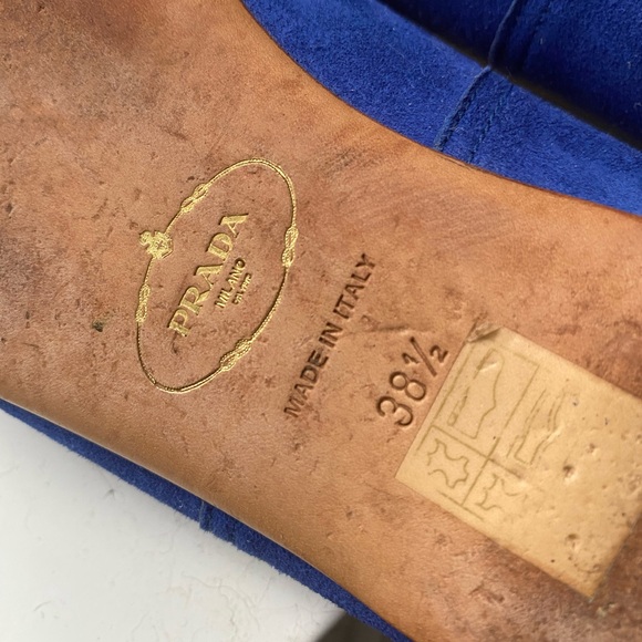 Prada Blue/Green Suede Peep Toe D'orsay Flats Size 38 1/2 - Picture 6 of 8